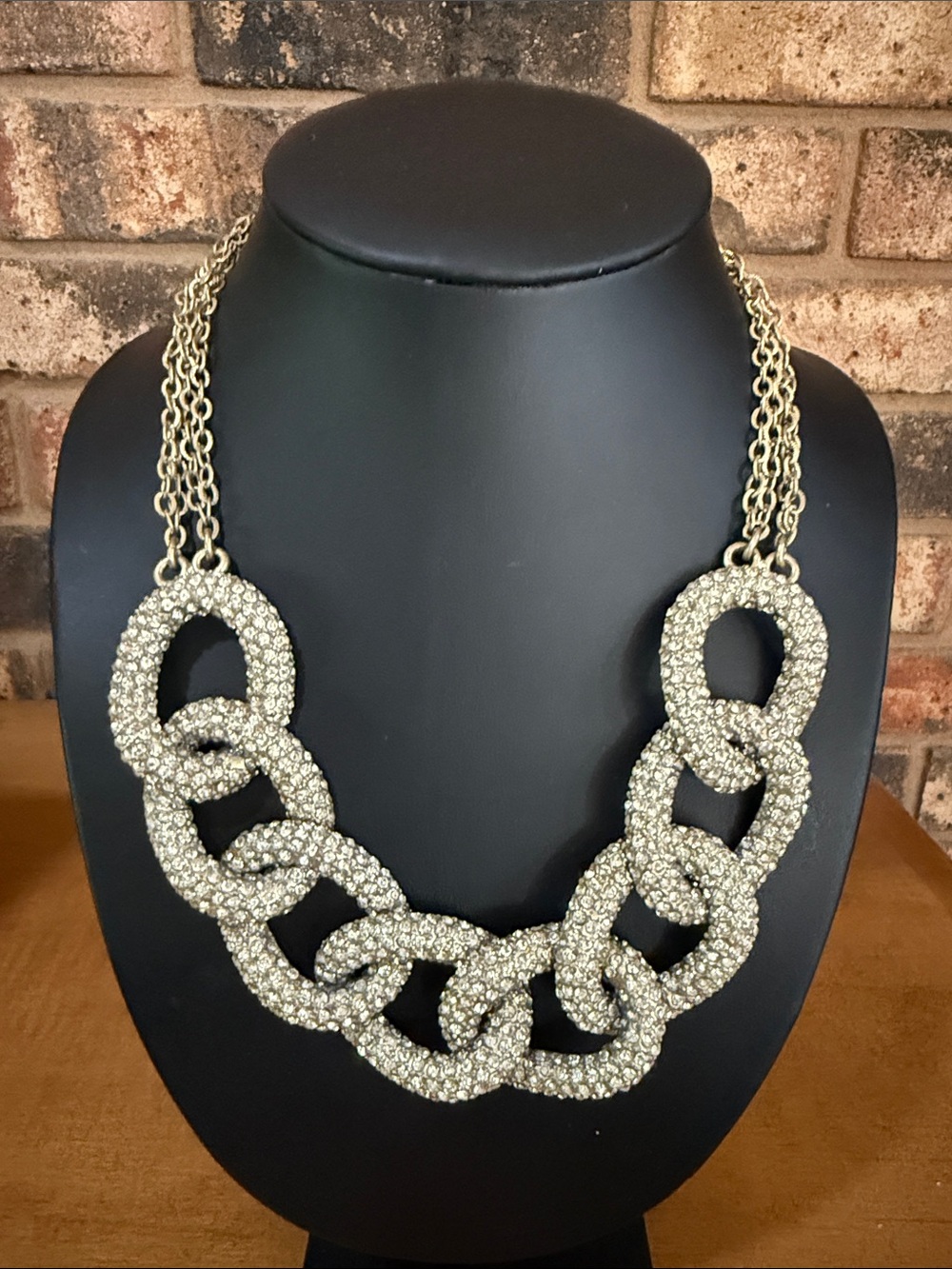 Ann Taylor Loft Clear Crystal & Matte Gold tone Chain Statement Necklace